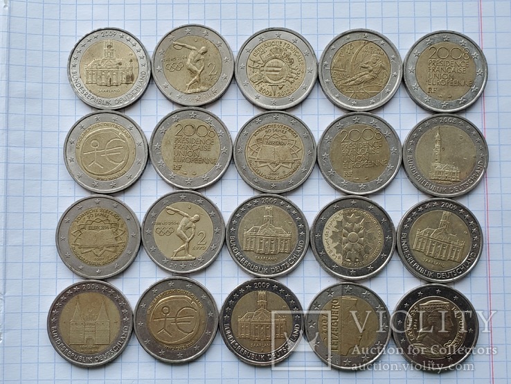 Евро разные,2€×20 шт,18шт.из них-юбилейные., фото №2