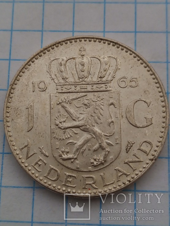 1 гульден 1965 год Нидерланды серебро, фото №2