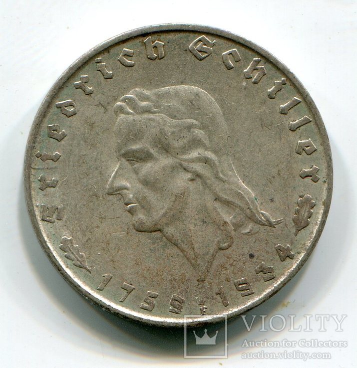 2 марки 1934 г Монетный двор F Шиллер, фото №2