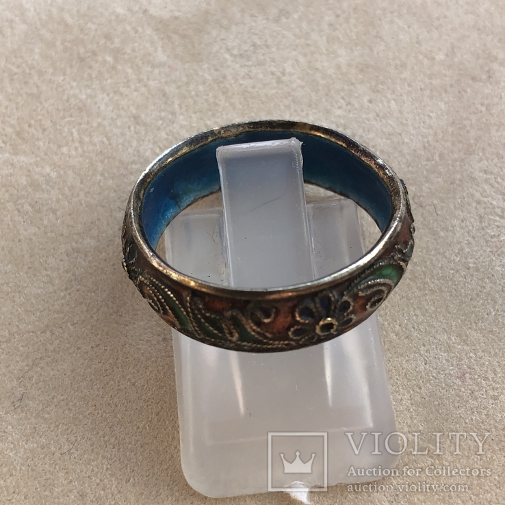 Серебряное кольцо в эмалях, старый экспортный Китай, фото №3
