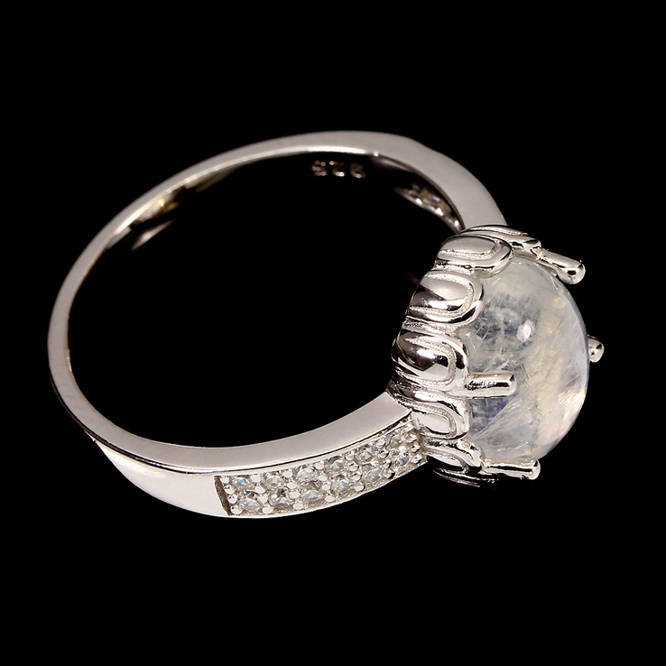 Кольцо серебряное 925 натуральный лунный камень, цирконий., фото №4
