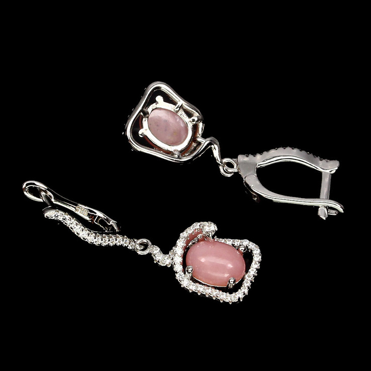 Серьги серебряные 925 натуральный розовый опал, цирконий., фото №4