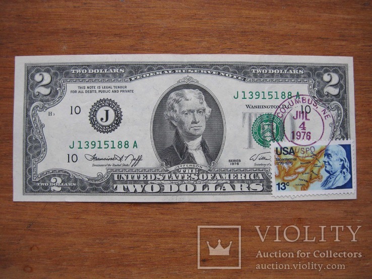 2 доллара 1976 г. Спецгашение 4 июля 1976 года, фото №2