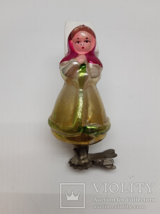 Елочная игрушка Девочка в платочке, Настенька на прищепке, СССР