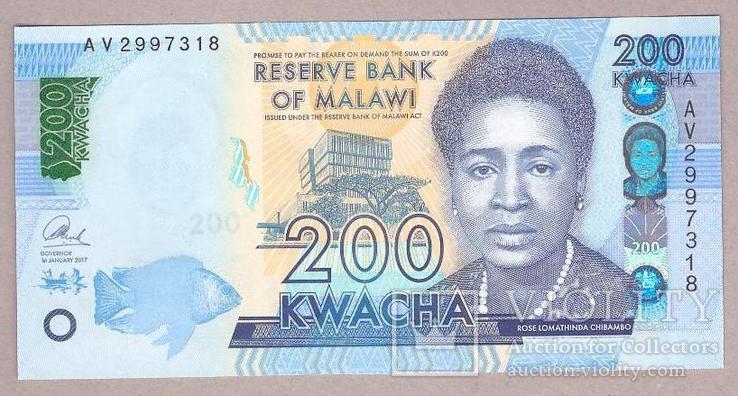 Банкнота Малави 200 квача 2017 г. UNC, фото №2