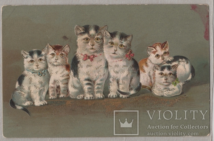 Кошки и котята ( рельефная, позолота ) 1900е