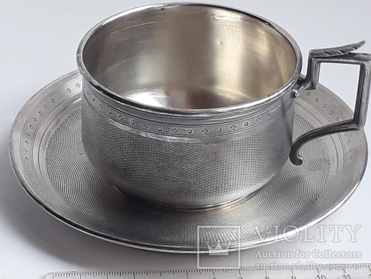 Чайная пара - чашка и блюдце, серебро, 274 грамма, Франция, начало ХХ