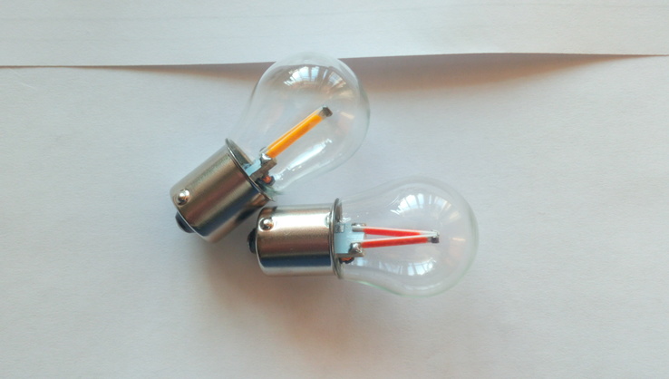 Светодиодные LED автолампочки P21W, 1156 желтые (2 шт)