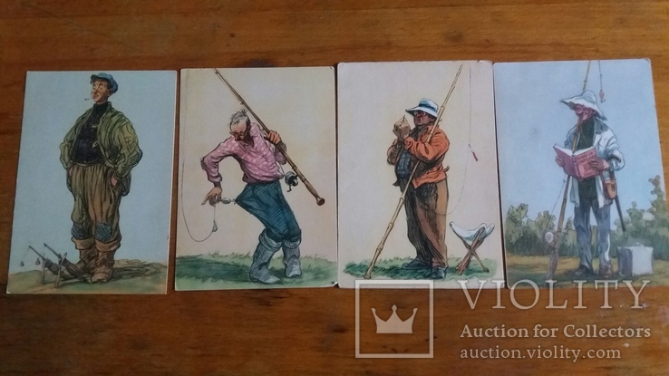 Рыбалка худ.Семенов 1956г 10 открыток, фото №3