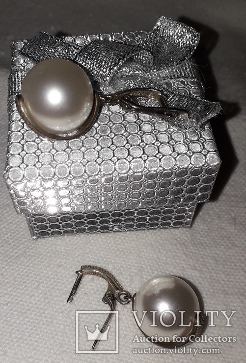 Серьги серебро жемчуг-майорка крупный, фото №6