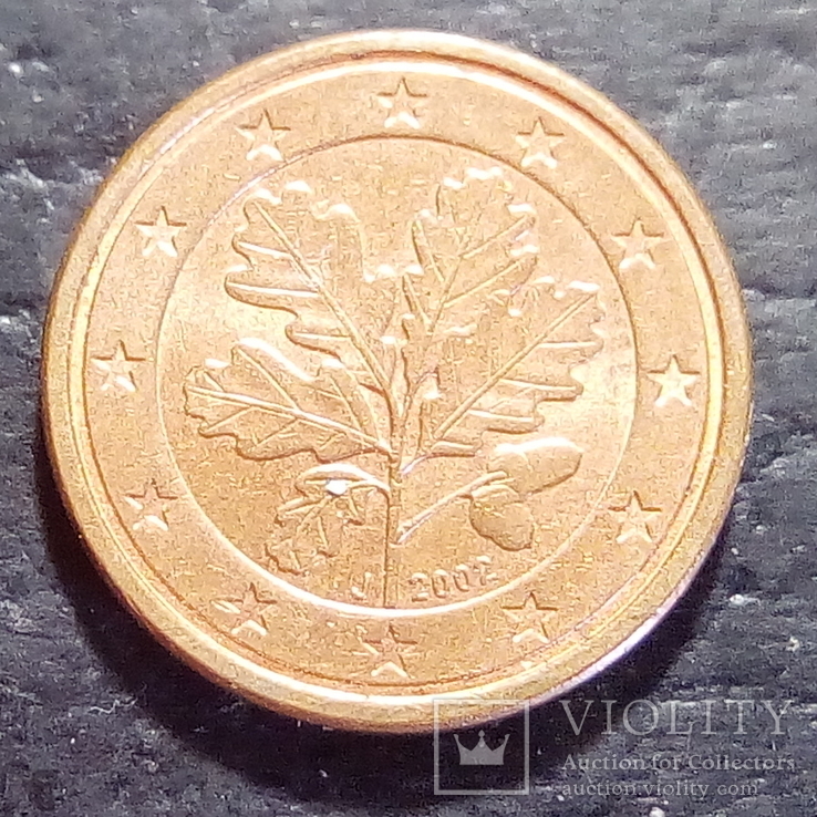 Германия 1 евро цент 2002 год Метка монетного двора (J) Гамбург  (546), фото №3