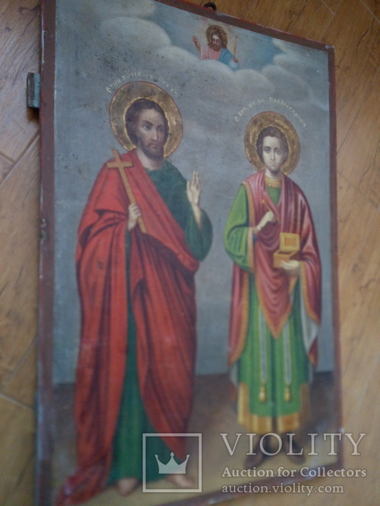 Ікона св.Петро і Пантелеймон, 77.5 на51.5см., фото №9