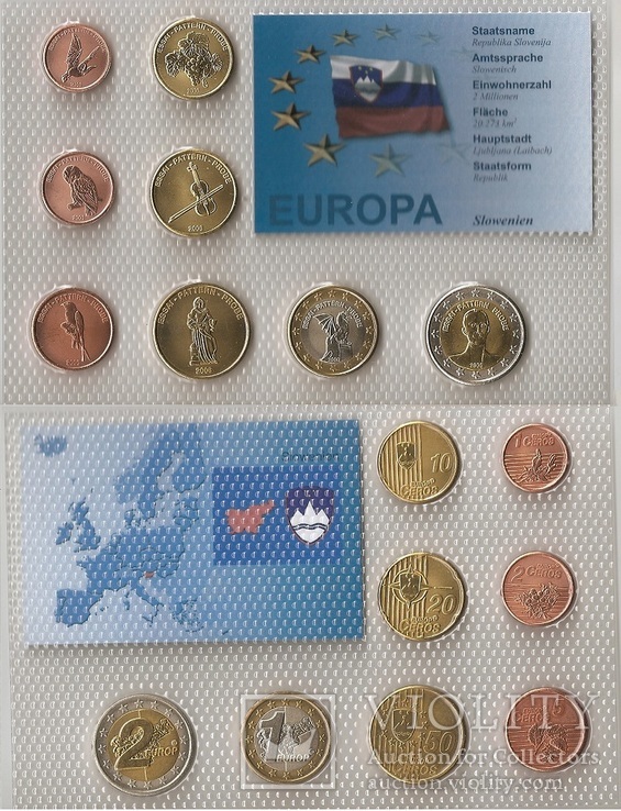 ПРОБА Slovenia Словения - 1 2 5 10 20 50 Ceros 1 2 Europ 2006 UNC набор 8 монет в запайке