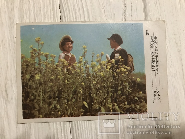 Китай школьники в цветах, Открытка до 1920 года, фото №2