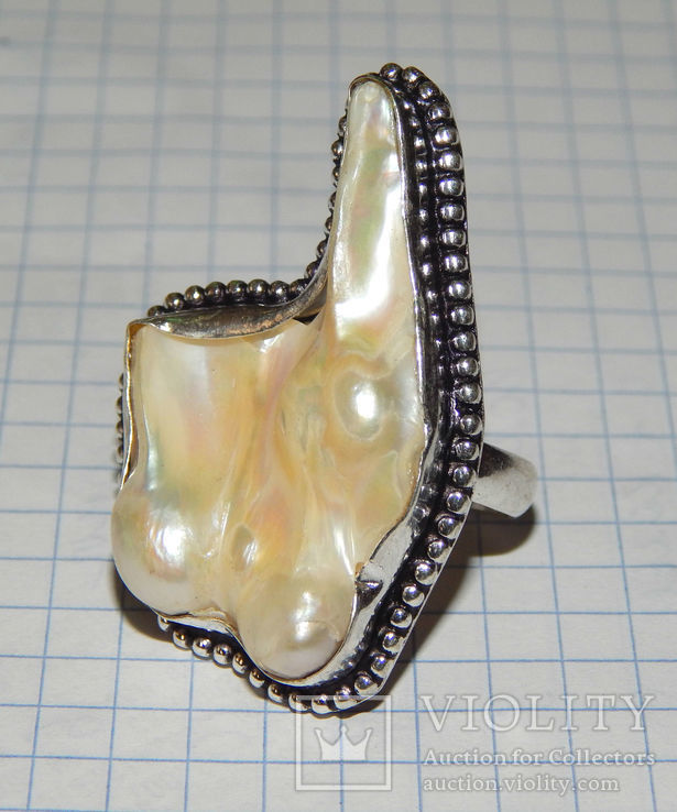 Барочный жемчуг кольцо с тройной жемчужиной, фото №3