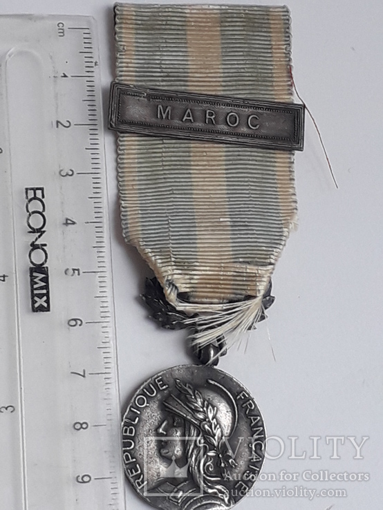 Колониальная медаль с планкой Maroc, Франция, серебро, 18+ грамм