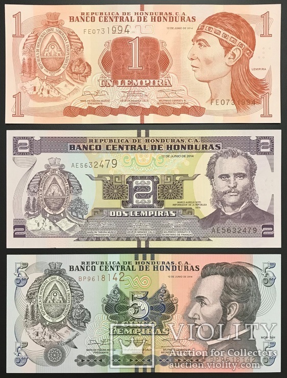 Гондурас - Набор из 7 банкнот - 1 - 100 лемпир 2012 - 2014 - UNC, Пресс, фото №4