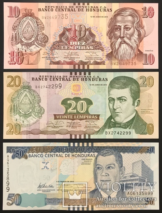 Гондурас - Набор из 7 банкнот - 1 - 100 лемпир 2012 - 2014 - UNC, Пресс, фото №6