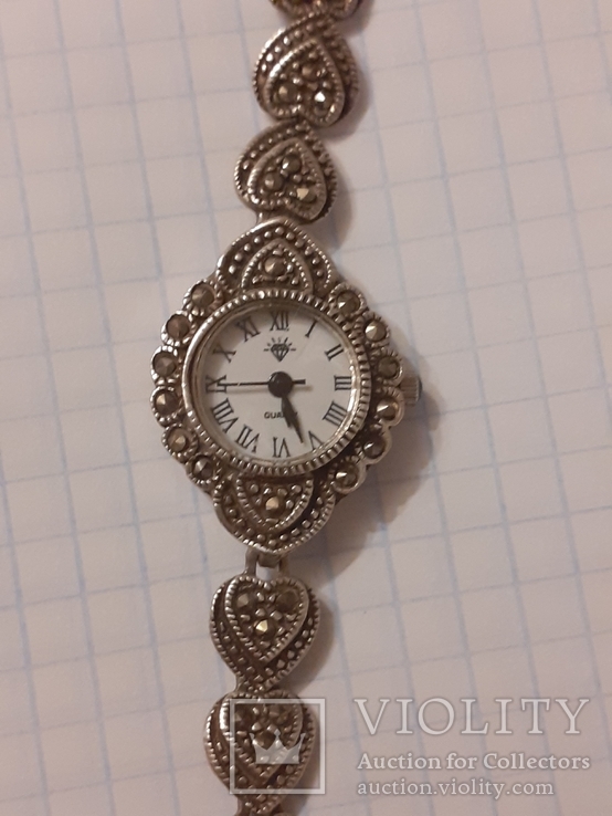 Серебряные часы с марказитами., фото №2