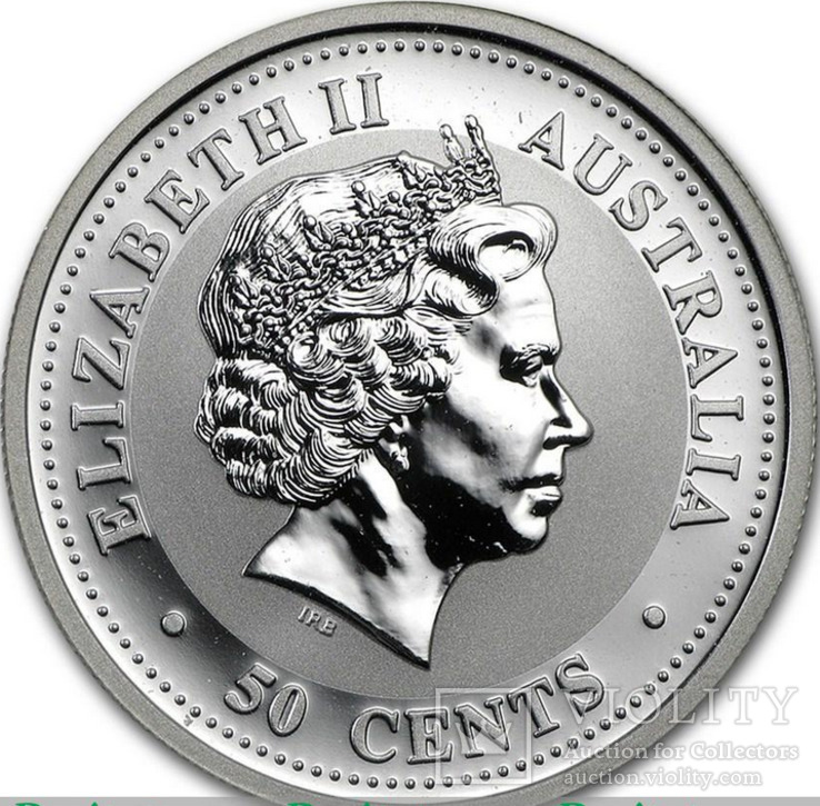 1 серебряная австралийская монета, 50 центов, 2006 года. (Год собаки)., фото №2
