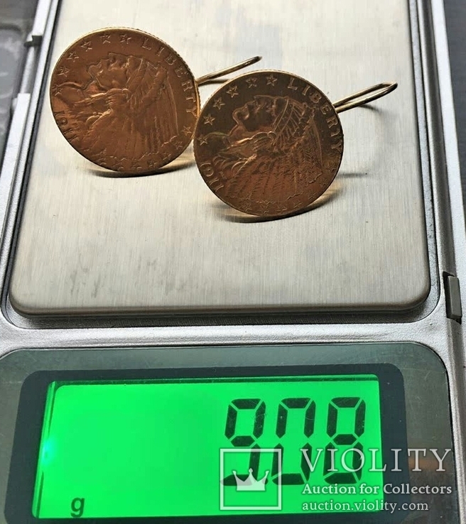 Серьги из  золотых монет 2,5 Доллара США 1911года, фото №10