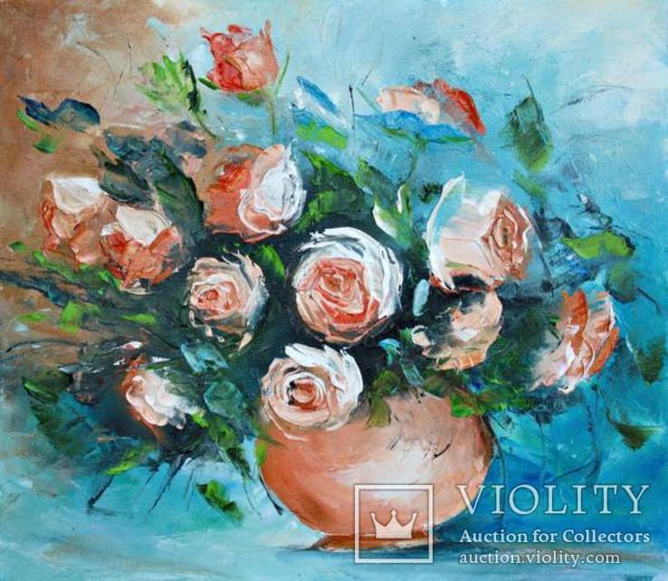 Картина "Натюрморт с розами" 40х35см.Ермолович Елена, фото №2