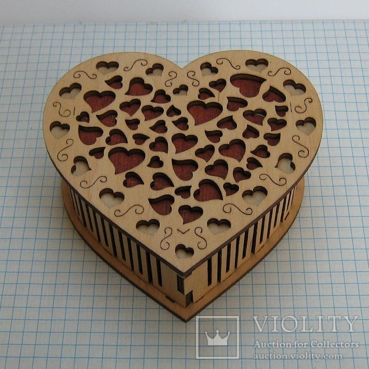 Деревянная Шкатулка Коробка Коробочка Сердце Ручная Работа 004, фото №2