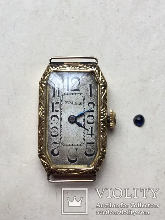 Старые наручные часы женские, EMAS, золото, 18К., не идут., фото №2