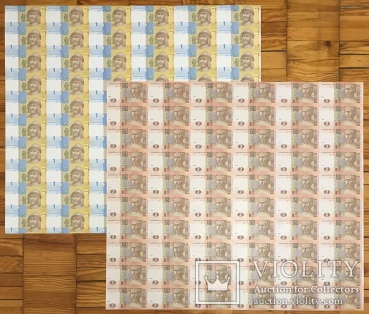 1 + 2 гривны 2018 - Аркуші / Банковские Листы по 60 банкнот (подп. Смолий) - UNC, Пресс