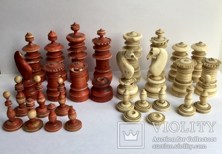 Шахматы костяные конец 18-го века (красные и белые), фото №3