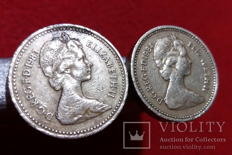 1 фунт Великобритания.Две монеты 1983,1984гг.