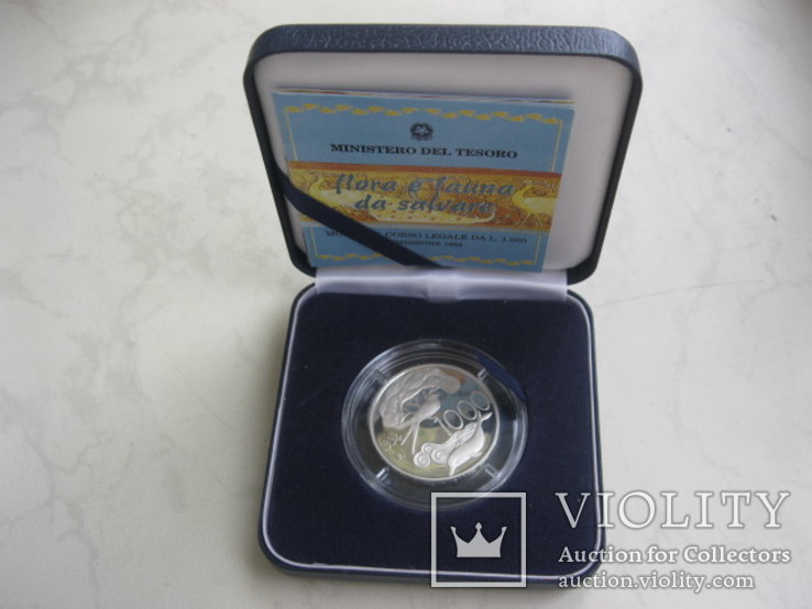 Италия 1000 лир, 1994 Защита дикой природы в коробке и с сертификатом, фото №2