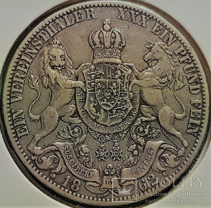 Ганновер 1 талер 1862 год серебро, тираж 133 000, фото №2