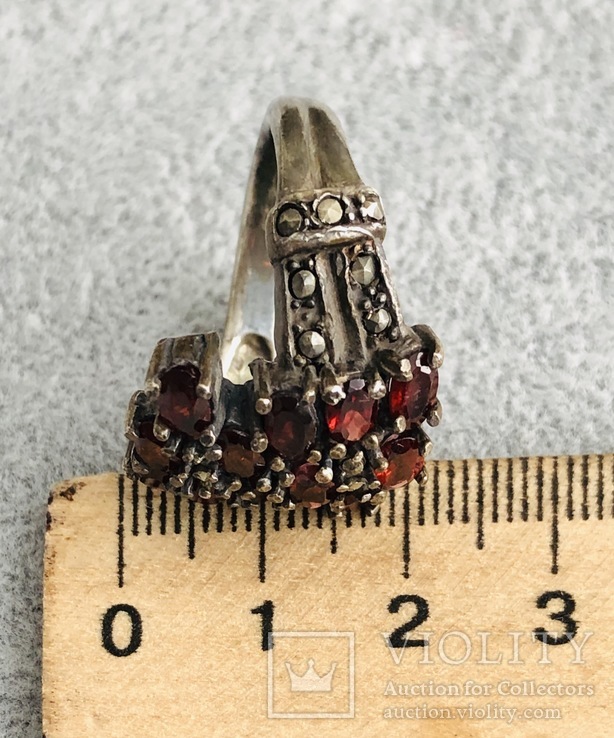 Серебряное кольцо с гранатами 18,5 размер (серебро 925 пр, вес 8,3 гр), фото №4