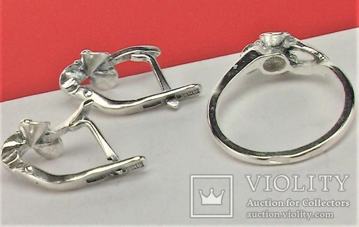 Набор кольцо перстень размер 17 серьги серебро СССР 875 проба 4,33 грамма, фото №5