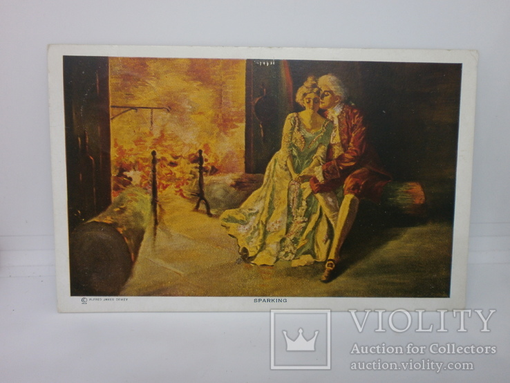 Открытка Свидание девушки и молодого человека у камина, фото №2