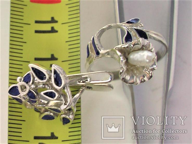 Набор Серьги кольцо перстень серебро СССР 800 проба 7,43 гр 19 размер перстня, фото №6