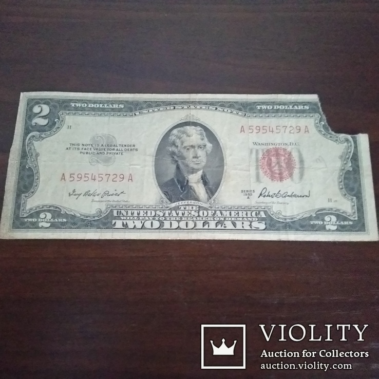 2 доллара США 1952 Г. A RED SEAL#729( Красная печать), фото №3