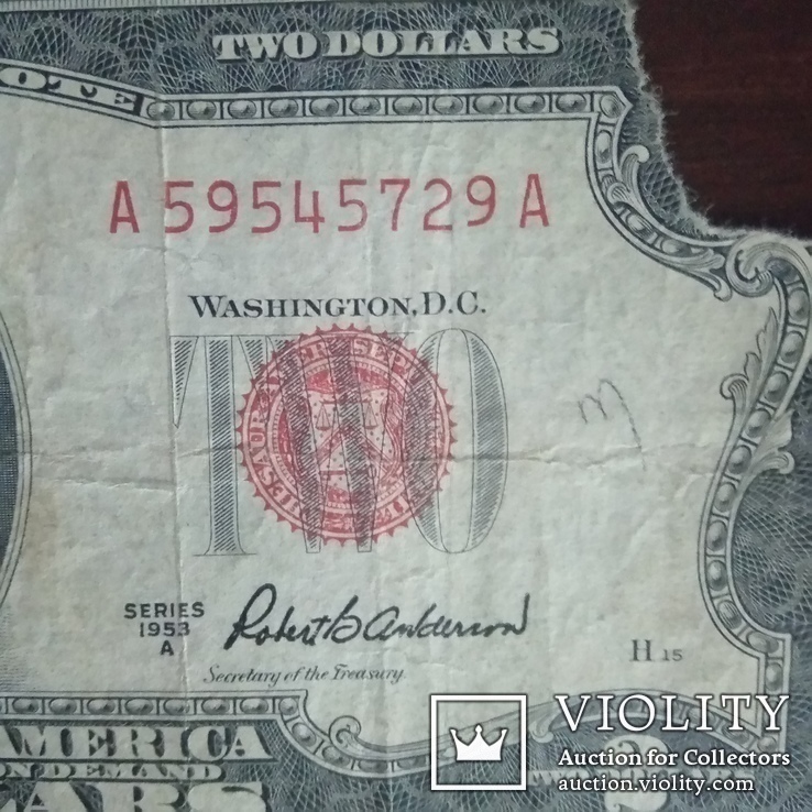 2 доллара США 1952 Г. A RED SEAL#729( Красная печать), фото №6