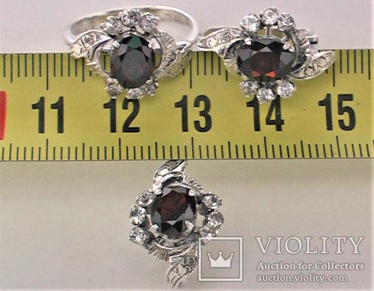 Набор кольцо перстень серьги серебро 925 проба 7,48 грамма 17,5 размер, фото №5