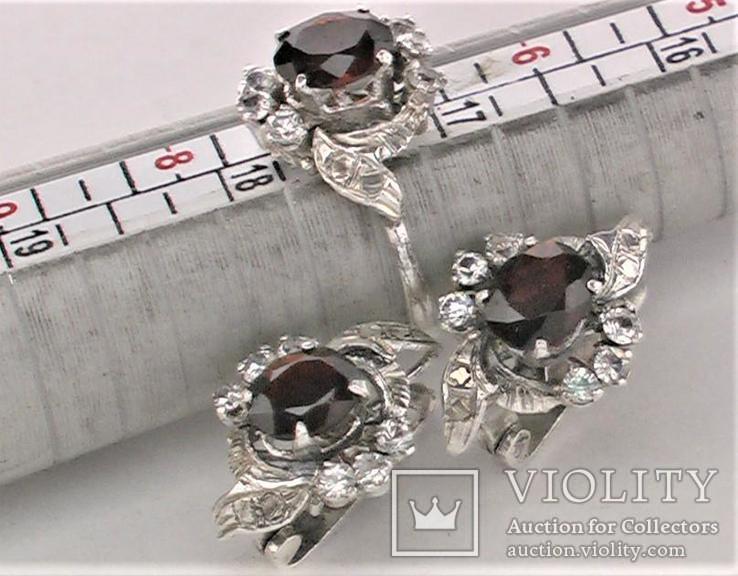 Набор кольцо перстень серьги серебро 925 проба 7,48 грамма 17,5 размер, фото №7