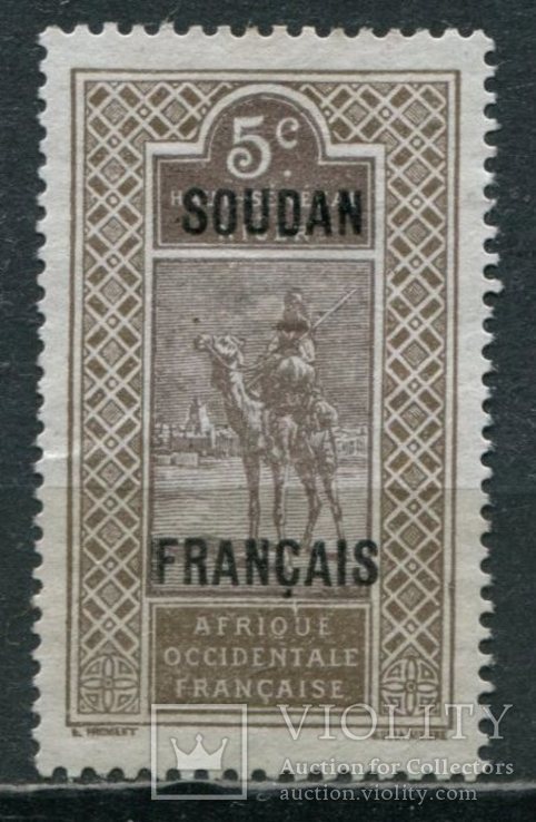 1921 Французские колонии Судан Надпечатка на марках Сенегала 5с, фото №2
