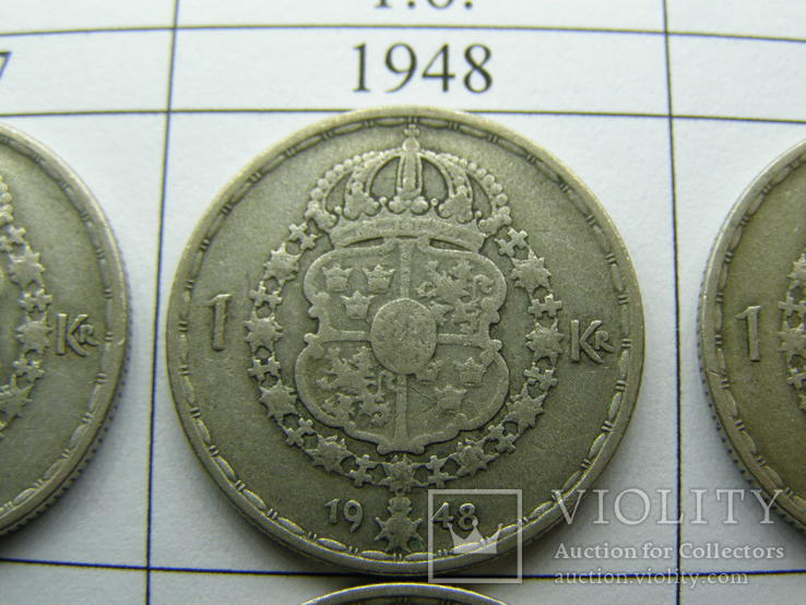 1 крона Швеція 1943-1949 рр. 29 шт. по роках срібло / Швеция серебро погодовка Лот1., фото №8