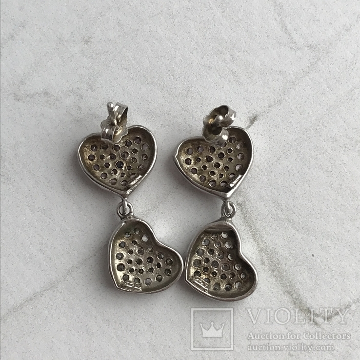 Серебряные серьги с камнями «Сердце», фото №5