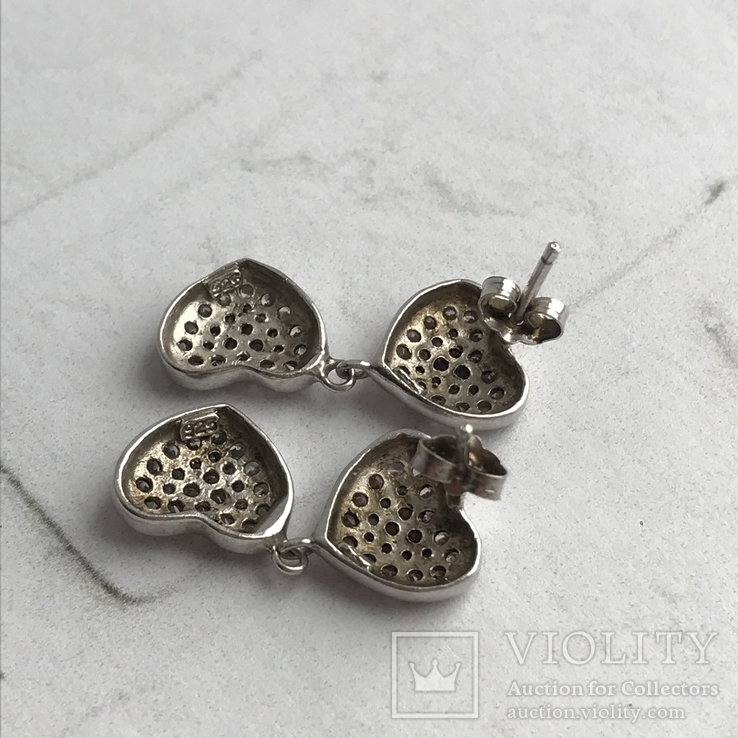 Серебряные серьги с камнями «Сердце», фото №6