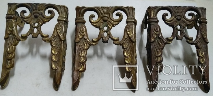 Старинные , бронзовые накладки для мебели в позолоте ( для тумбы под граммофон )., фото №2