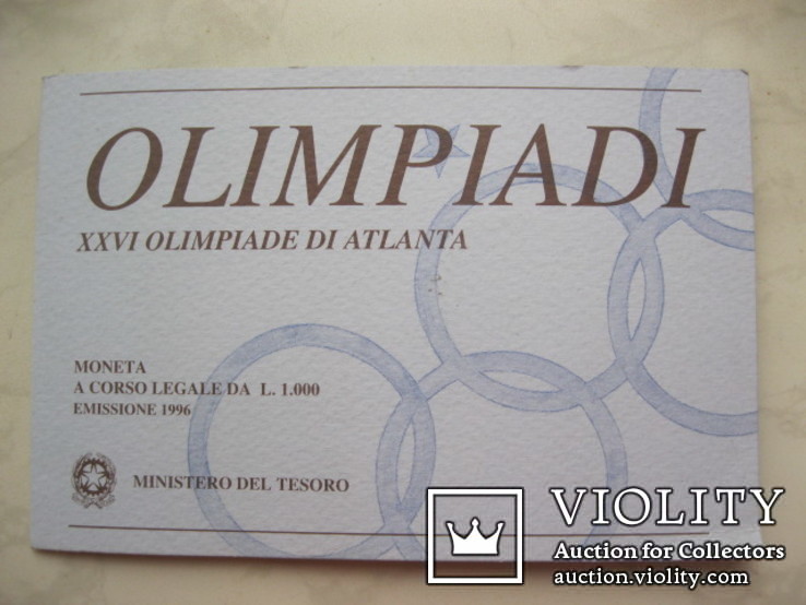 Италия, 1000 лир, 1996,Олимпиада 96, Атланта , Ag 835, UNC., фото №2