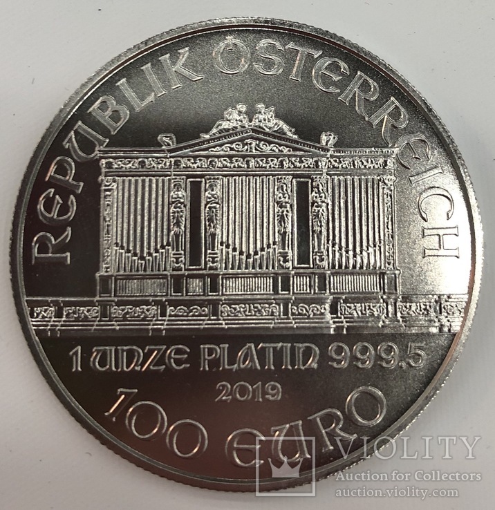 100 евро 2019 год Австрия платина 31,1 грамм 999,5’, фото №2