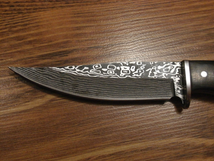 Нож для охоты туризма рыбалки "Дамаск" деревянная ручка узор гравировка Н-70 чехол 21,5см, photo number 4