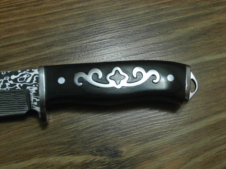 Нож для охоты туризма рыбалки "Дамаск" деревянная ручка узор гравировка Н-70 чехол 21,5см, photo number 5